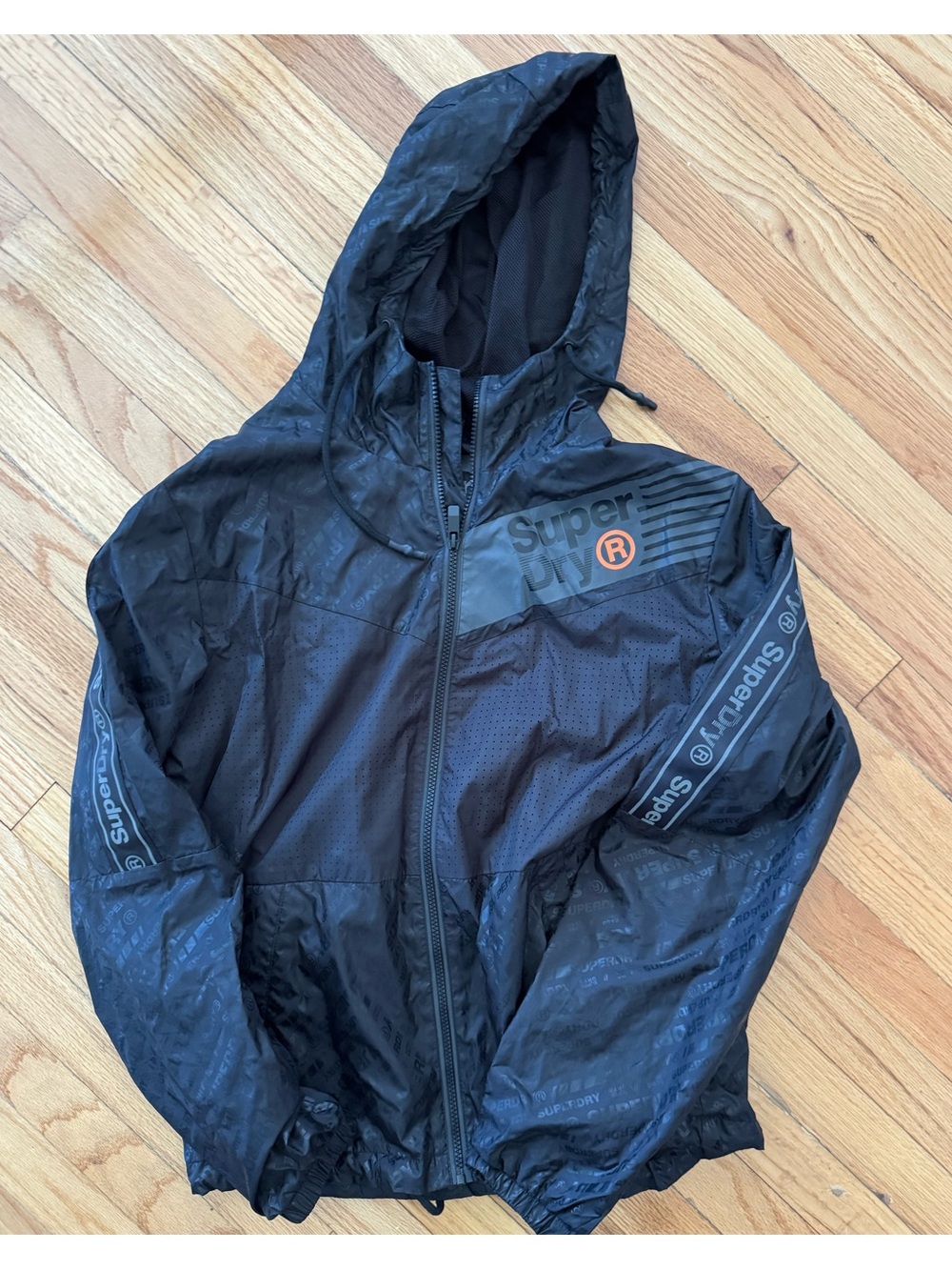 Superdry Men's Black Hooded Windbreaker with Logo Tape